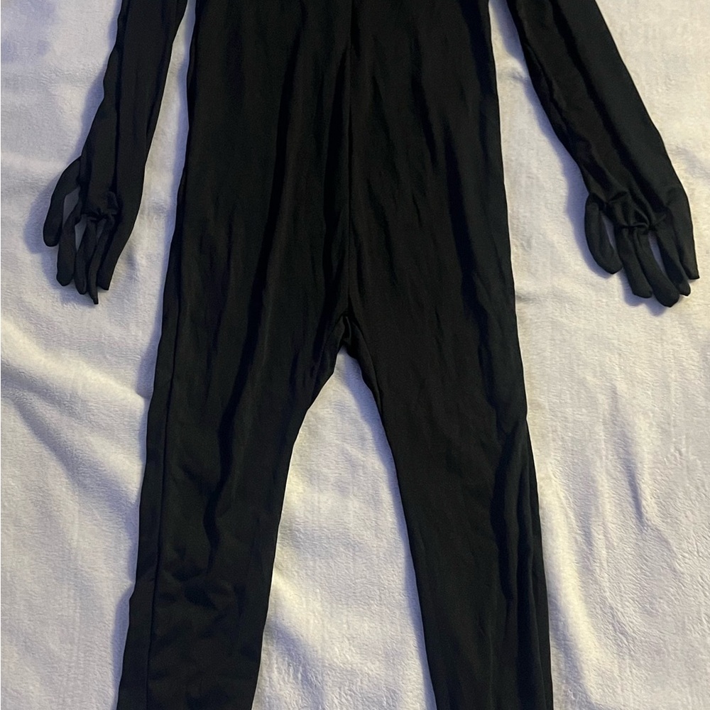 Black Skin Tight Jumpsuit with 2 face Masks Size Medium